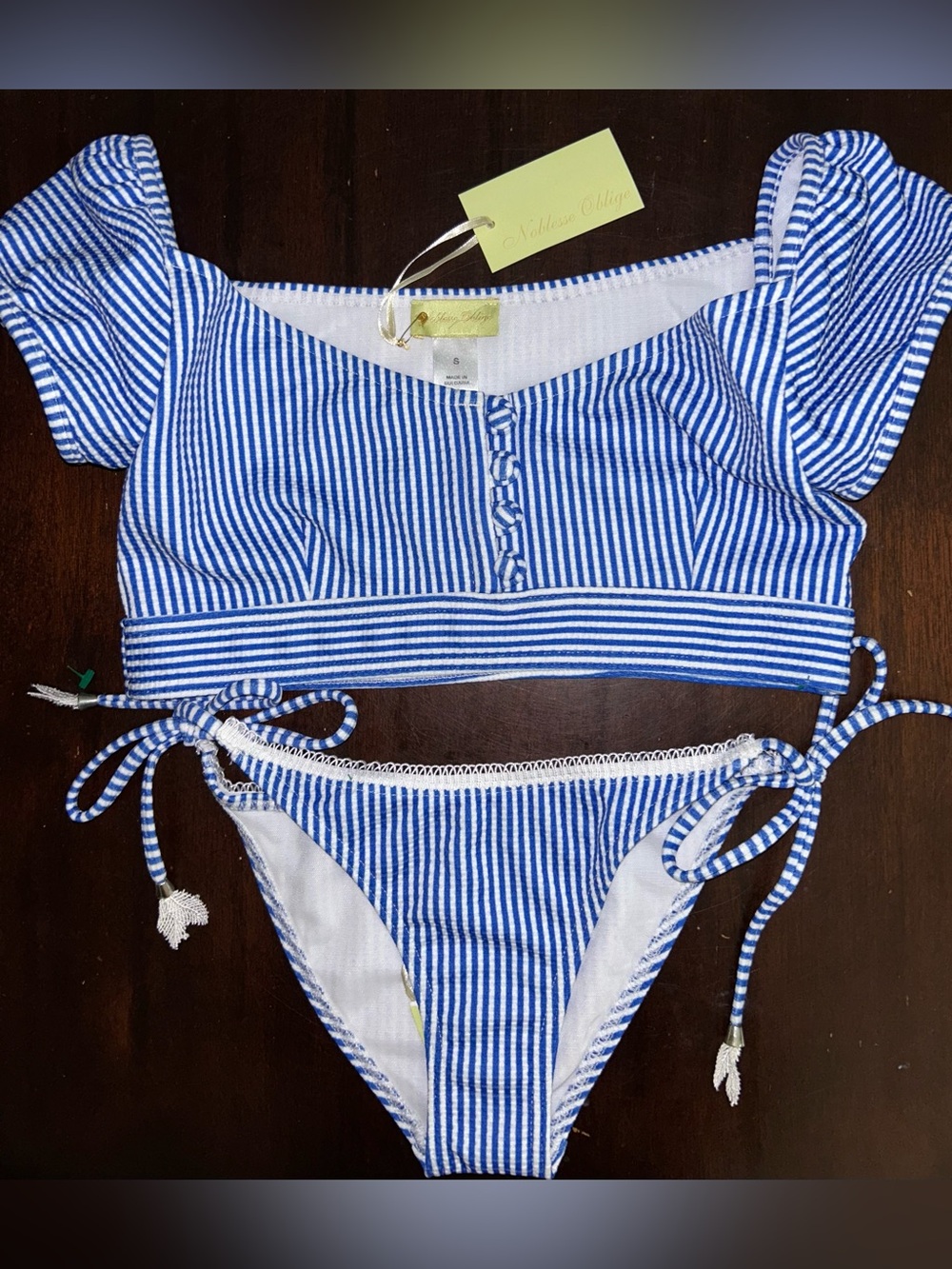 NWT Noblesse Oblige Seersucker Bikini 2-Piece Swimsuit Womens small